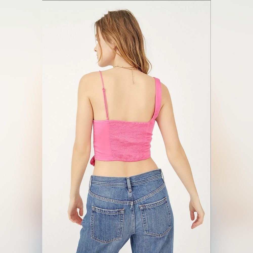 Free People Mila One Shoulder Side Tie Cropped Size Large, Pink NWOT - Picture 3 of 5